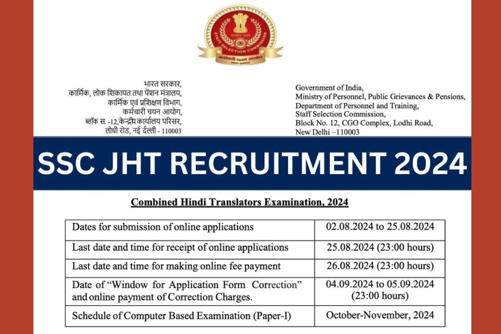 SSC JHT Recruitment 2024